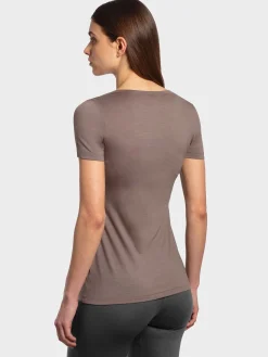 Online Rewoolution ALEXANDRIA - t-shirt in merino jersey 140 gr  per donna in colore marrone