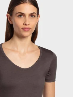 Online Rewoolution ALEXANDRIA - t-shirt in merino jersey 140 gr  per donna in colore marrone
