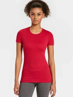 Outlet Rewoolution SKIN - t-shirt in merino mesh 180 gr per donna in colore rosso